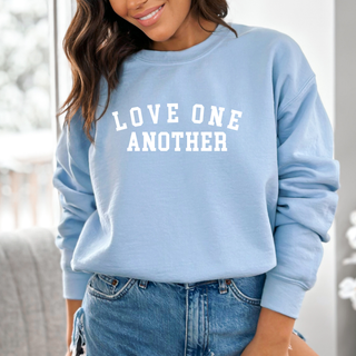 Love One Another Christian Cozy Crewneck Valentine Sweatshirt