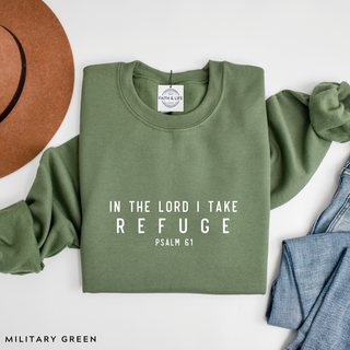 In the Lord I Take Refuge Psalm 61 Crewneck Sweatshirt - Front and Back Design - March 2026 Collection