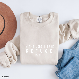 In the Lord I Take Refuge Psalm 61 Crewneck Sweatshirt - March 2026 Collection - Front Only