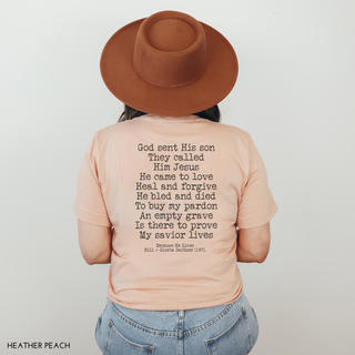 Because He Lives Hymn Vintage Wash Tee Shirt With Front and Back Design