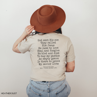 Because He Lives Hymn Vintage Wash Tee Shirt With Front and Back Design