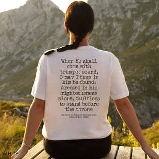 On Christ The Solid Rock I Stand Hymn Vintage Wash Tee Shirt Front and Back Design