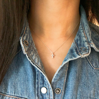 "Chosen" Dainty Cubic Zirconia 14k Gold Inspirational Cross Necklace