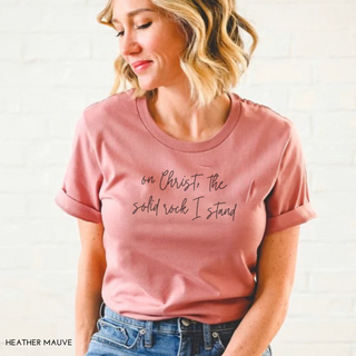 On Christ The Solid Rock I Stand Hymn Vintage Wash Tee Shirt Front and Back Design