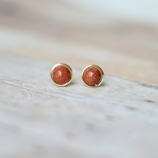 Wire Wrapped Sunstone Stud Earrings