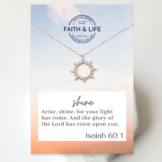 "Arise, Shine" 14k Gold Cubic Zirconia Sunshine Inspirational Isaiah Necklace