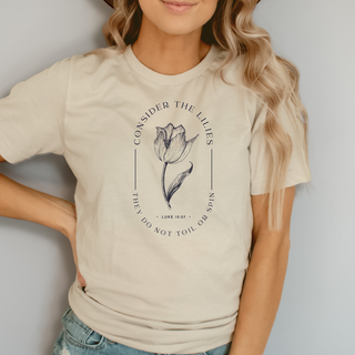 Consider The Lilies Tee Shirt in Multiple Color Options- Naptime Faithwear