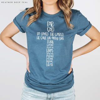 John 3:16 Cross Tee Shirt in Multiple Color Options- Naptime Faithwear