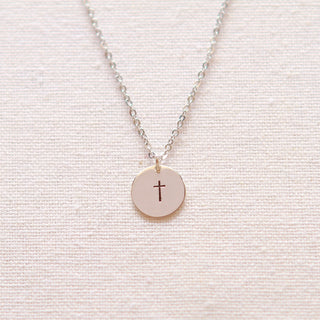 Sterling Silver or 14k Gold Fill Cross Disk Necklace