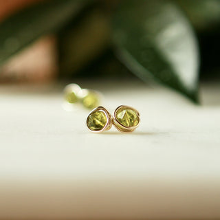 14k Gold Peridot Gemstone Stud Earrings